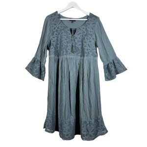 Artesia Tunic Dress Women's Size M Blue Lace Crochet 3/4 Bell Sleeve Boho NWT‎